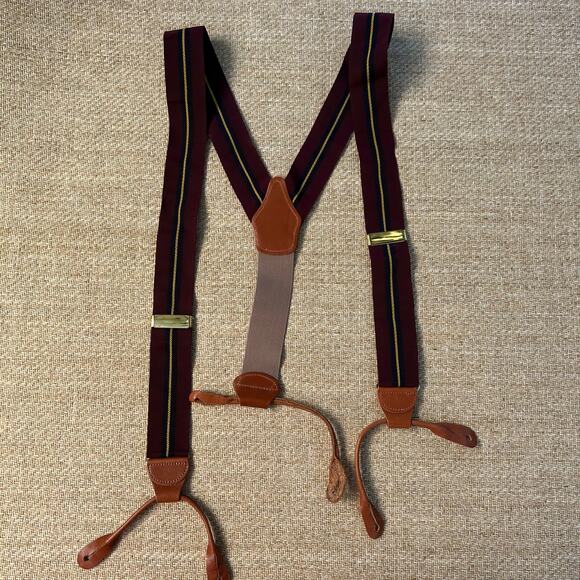 Dooney & Bourke Suspenders Burgundy Ribbon Leather Button On Braces - Picture 1 of 9